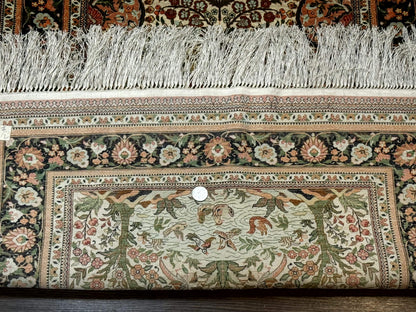 Handmade Silk Rug 2.6 By 4 Tree Of Life Vase Bird Pictorial Very Fine 630 KPSI