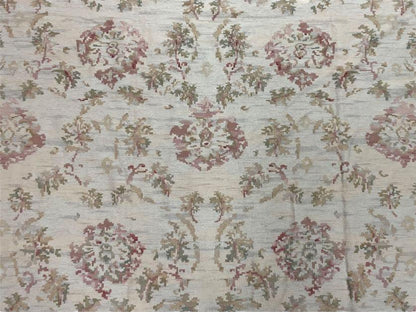 Aubusson Needlepoint Rug 9x12 Handmade Wool Floral Design Beige French European