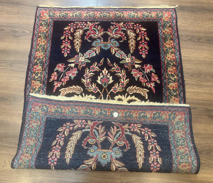 Persian Kerman Rug Antique Navy Blue Floral 2 Ft 8 In By 4 Ft Hand Woven