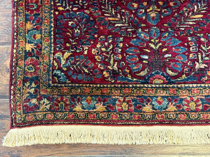 Antique Persian Sarouk Rug 3 By 5 Hand Knotted Wool Carpet Red 1920s