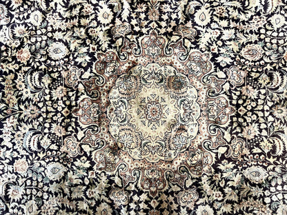 Silk Kashmiri Rug 8x10 Floral Medallion Handmade Indo Persian Vintage Silk Rug