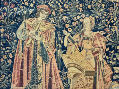 Vintage Belgium Tapestry 2x3 with Red, European Design, Flemish Tapestry