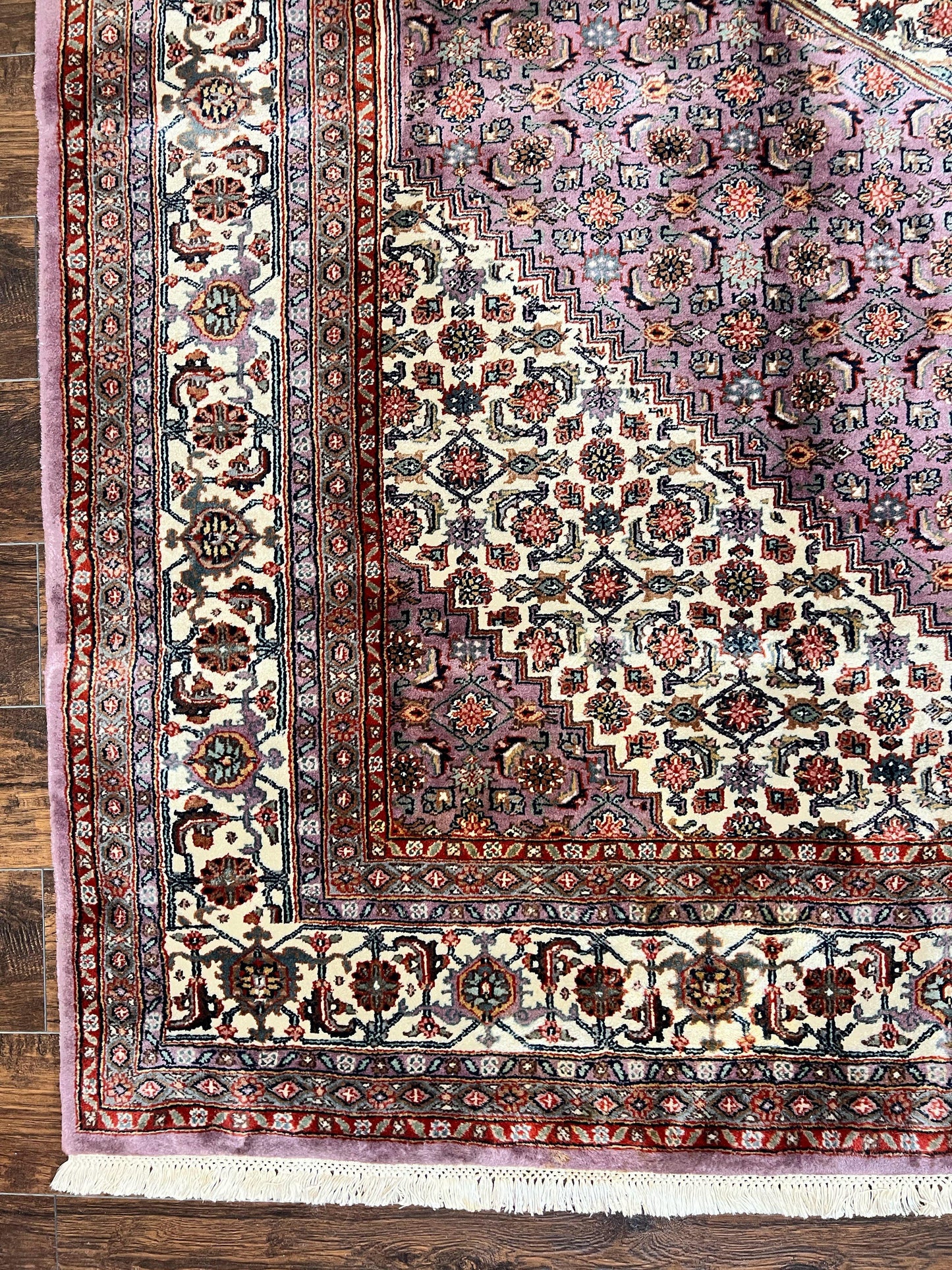 Indo Persian Bidjar Rug 8x10, Purple and Ivory Hand Knotted Wool Vintage Oriental Carpet, Herati Mahi Pattern, 8 x 10 Traditional Fine Rug