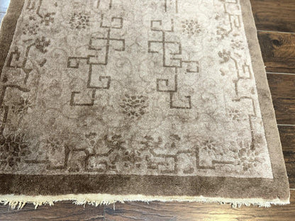 Antique Chinese Fette Rug 3x6 Handmade Wool Taupe Carpet Collection