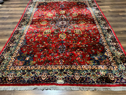 Red Persian Rug 6x9 Medallion Ardebil Design Vintage Power Loomed Carpet