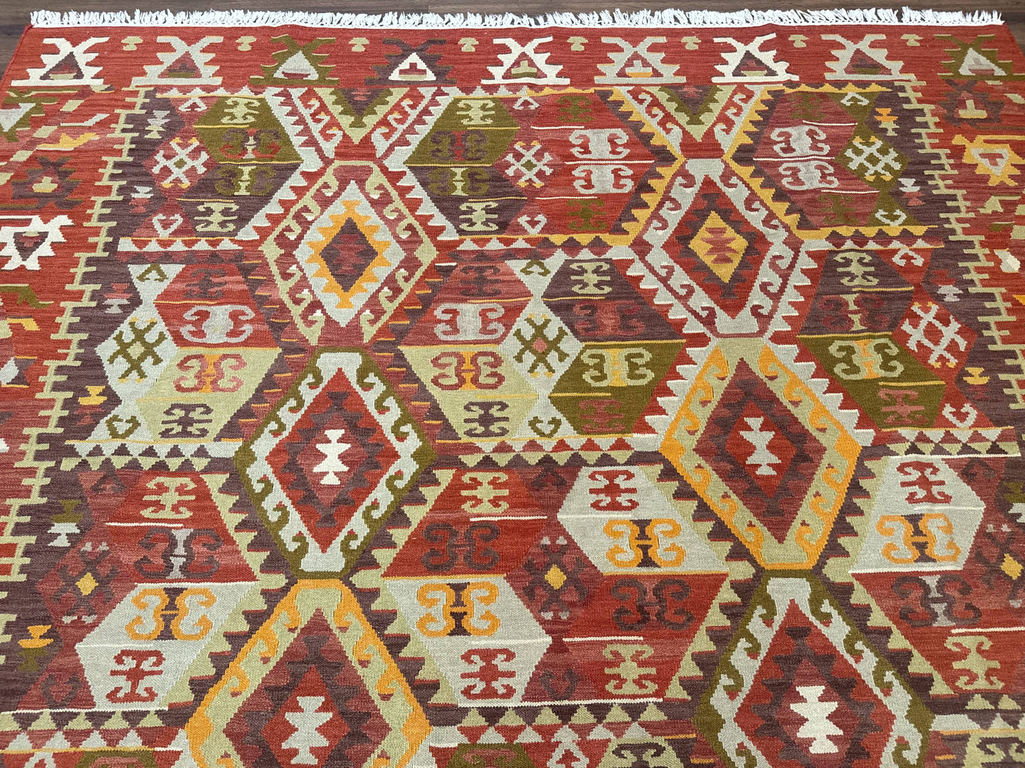 Turkish Kilim Rug 8x10 Geometric Design Handwoven Wool Carpet
