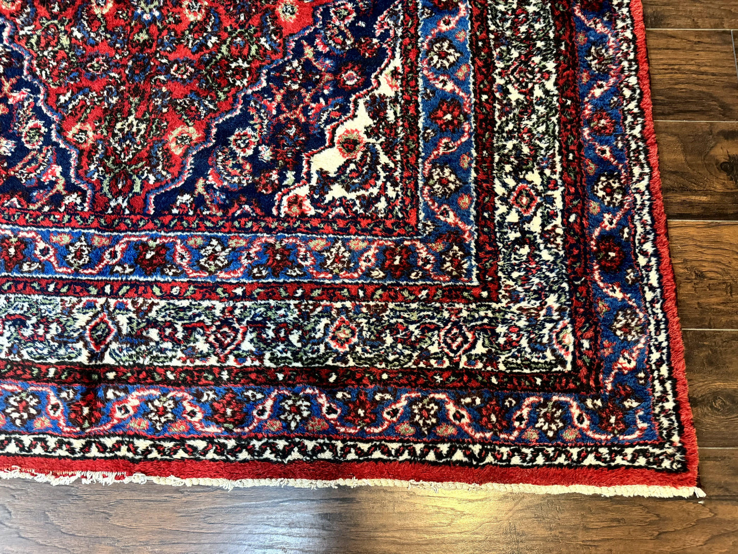 Persian Tribal Rug 6x11, Red Blue Ivory, Antique Persian Carpet, Hamadan Dargazin Carpet