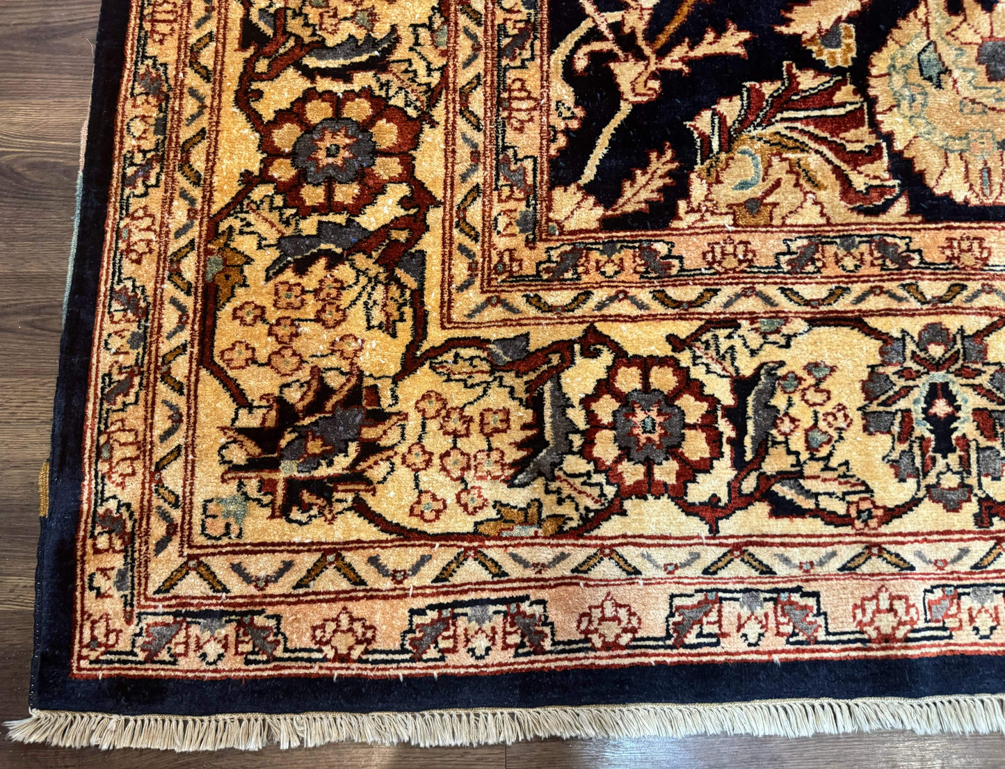 Persian Bidjar Rug 10x13 Midnight Blue And Tan Handmade Wool Pakistani Carpet