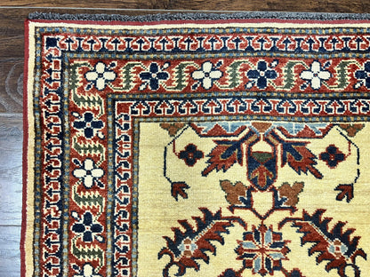 Afghan Heriz Runner Rug 2.9 x 12, Vintage Hand Knotted Persian Carpet for Hallway, 12ft Runner, Wool, Cream