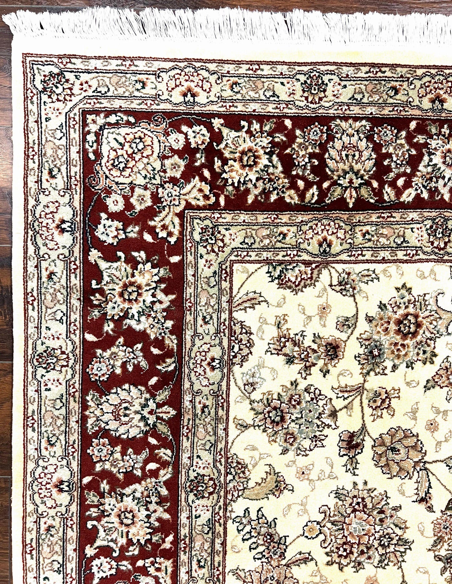 Pak Persian Rug 6x9 Wool Silk Hand Knotted Floral Allover Cream and Maroon Vintage Rug