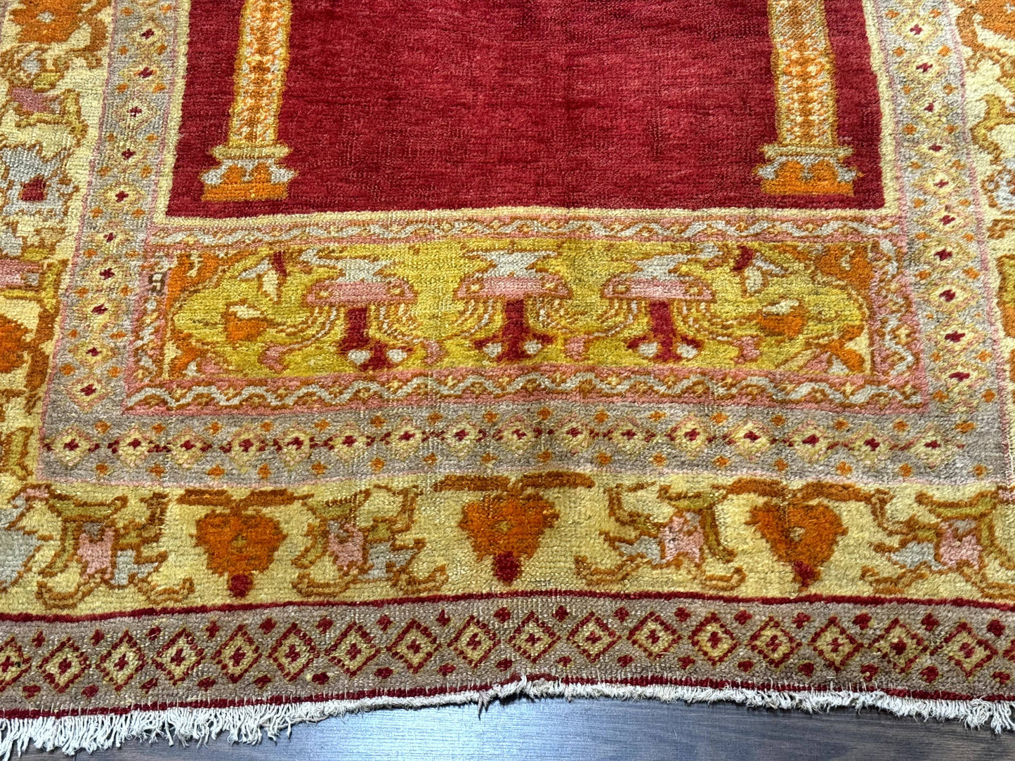 Antique Turkish Prayer Rug 4x6 Mihrab Design Hand Knotted Wool Anatolian Carpet