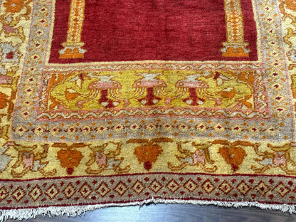 Antique Turkish Prayer Rug 4x6 Mihrab Design Hand Knotted Wool Anatolian Carpet