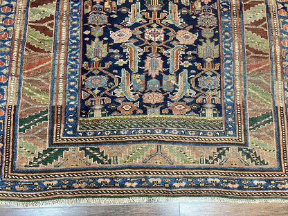 Caucasian Kalegy Rug 6x11, Wide Runner, Wool Hand Knotted Carpet, Navy Blue Tribal Rug, 1920s Antique Rug, 6 x 11 Oriental Carpet