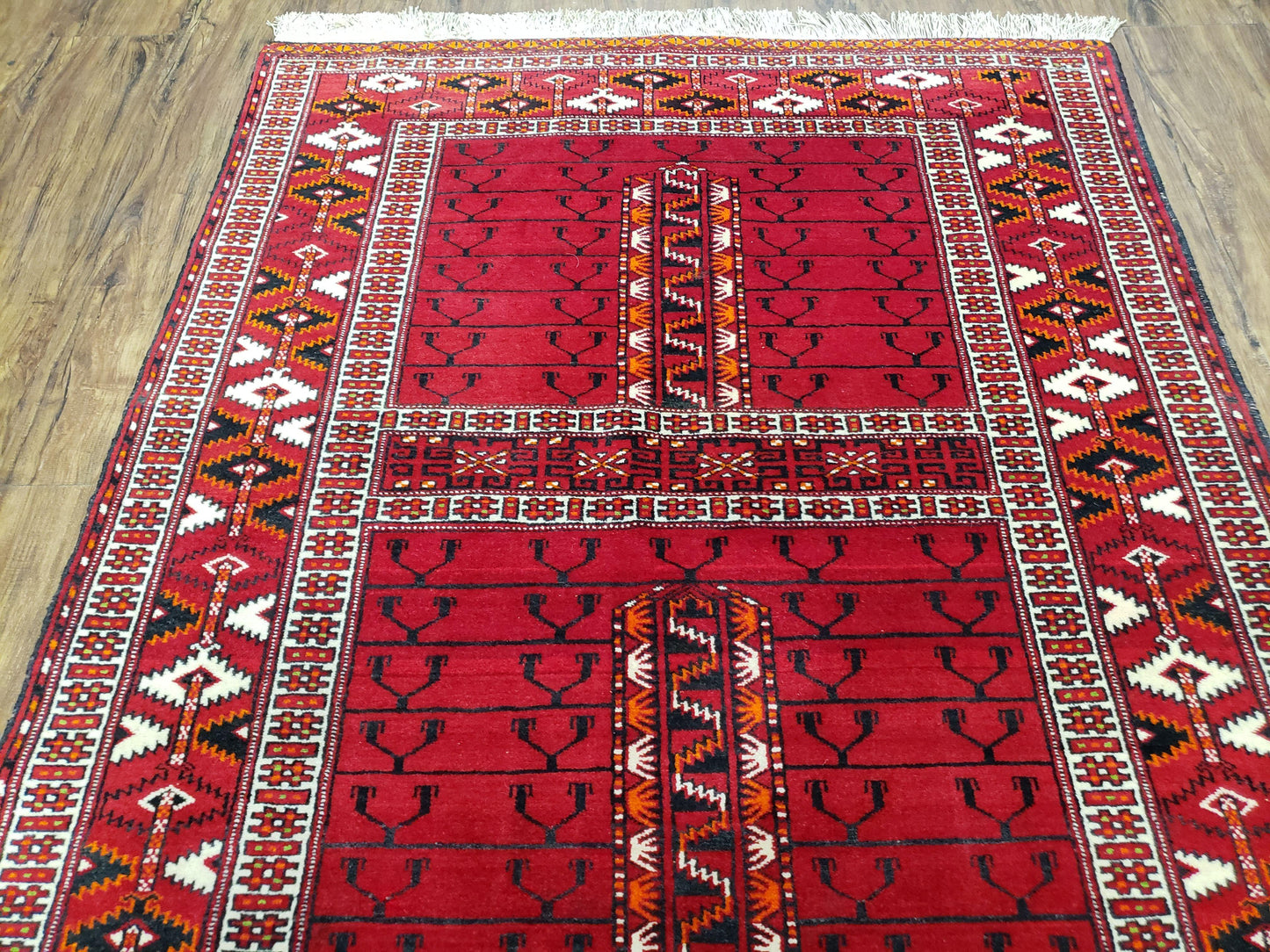 Turkoman Rug Antique 4x5 Handmade Wool Red Tribal Persian Tekkeh Ersari