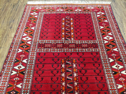 Turkoman Rug Antique 4x5 Handmade Wool Red Tribal Persian Tekkeh Ersari