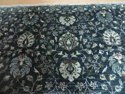 Vintage Handmade Pakistani Floral Oriental Wool Rug 5ft 6in by 8ft Black And Grey