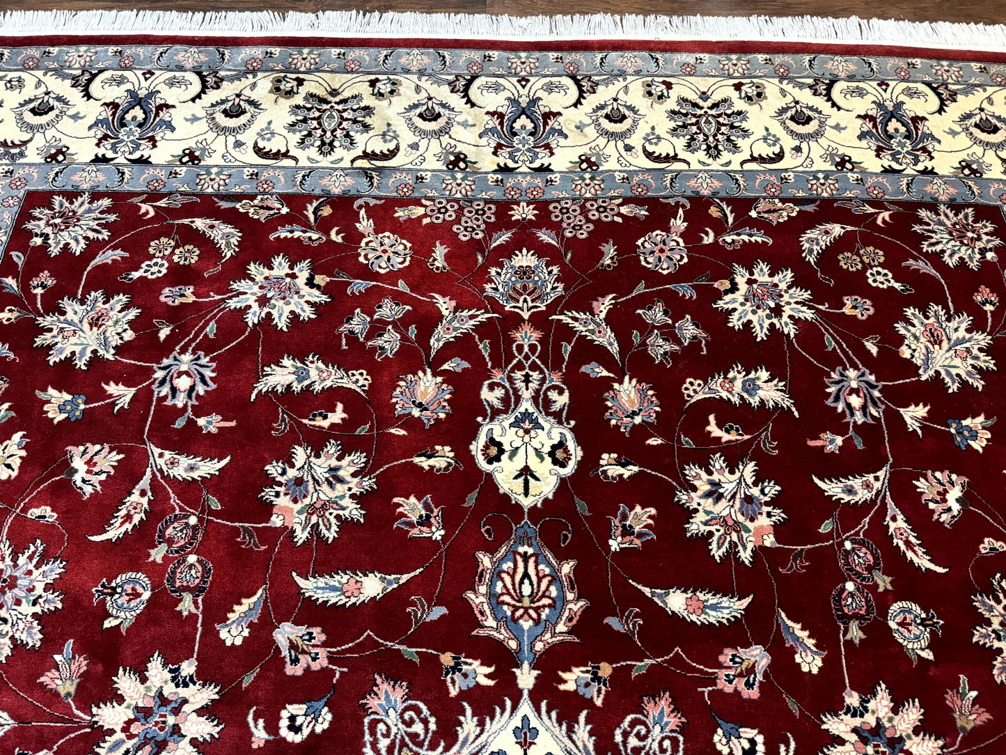 Pak Persian Rug 9x12, Maroon and Ivory, Wool Handmade Vintage