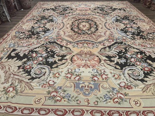 Wonderful Needlepoint Rug 10x14, Large Aubusson Carpet, Floral, Elegant, European Design