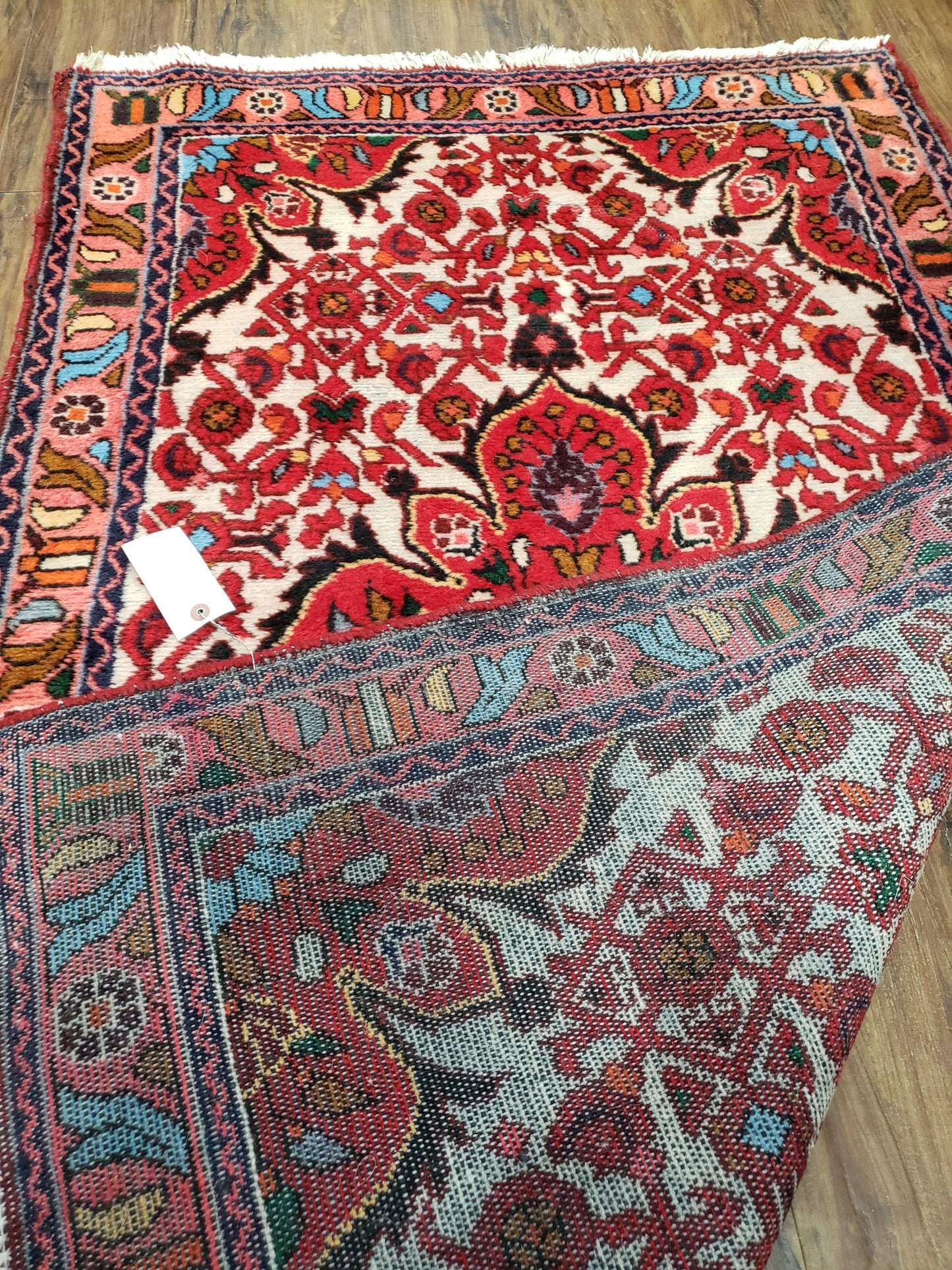 Handmade Floral Wool Rug Turkish Vintage 3 Ft 2 In By 5 Ft 1 In Red Beige Ivory