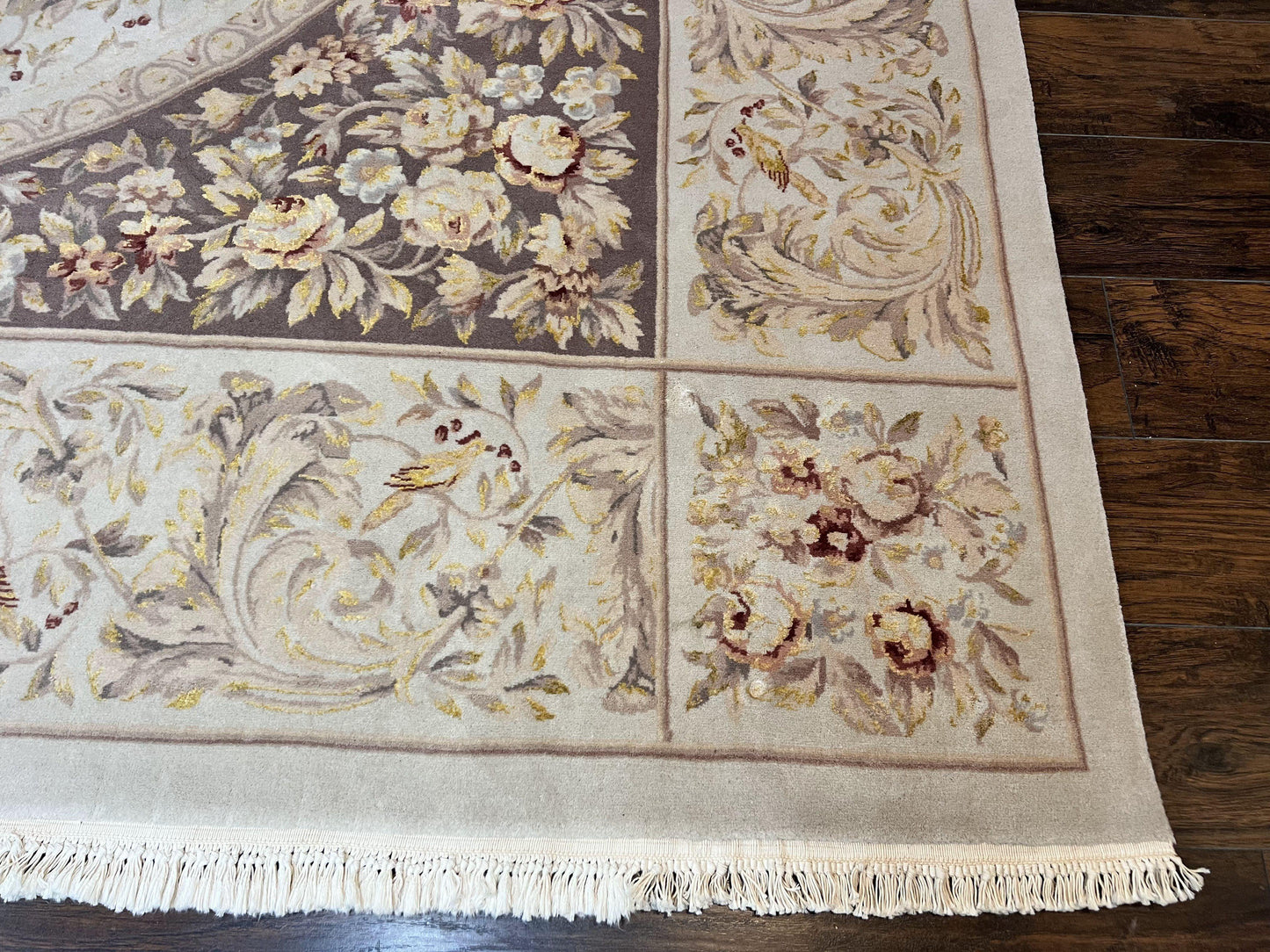Aubusson Rug Hand Knotted Wool Silk Vintage Carpet Birds And Flowers Design