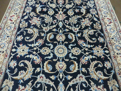 Persian Nain Rug 4x7 Handmade Wool And Silk Details Vintage Oriental