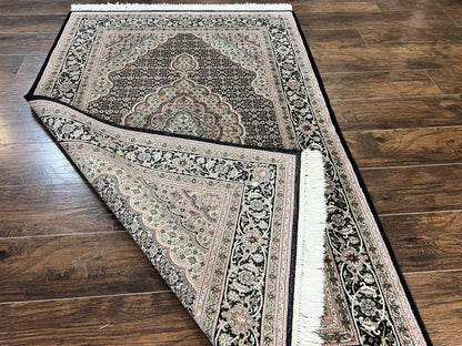 Persian Rug Hand Knotted Wool 4x6 Herati Mahi Vintage Black