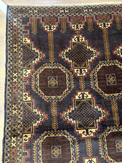 Afghan Balouch Rug Navy Blue 4x6 Handwoven Handmade Contemporary Wool Accent
