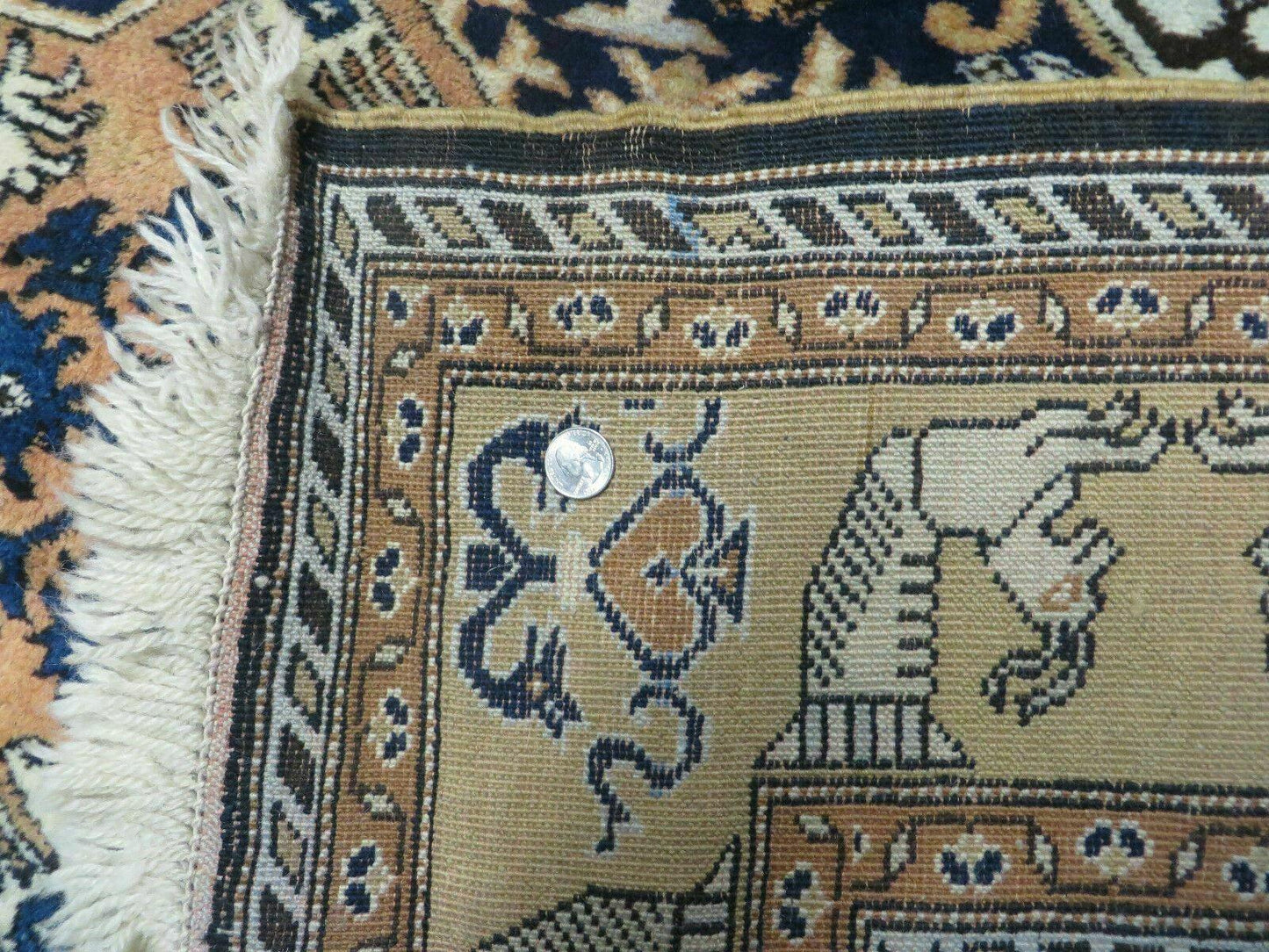 Persian Qum Rug Five Foot Six By Eight Foot Eight Navy Blue Vintage 1960s Cleaned