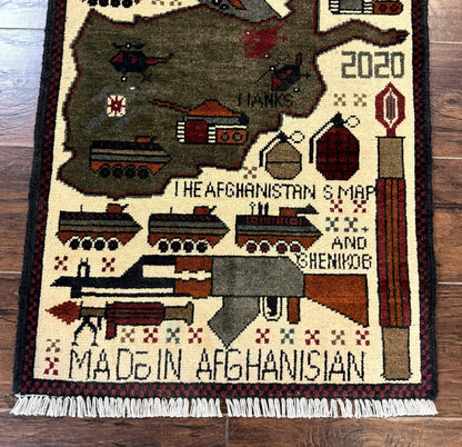 Afghan War Rug Tanks And Helicopters Hand Knotted Wool Area Rug Modern Decor