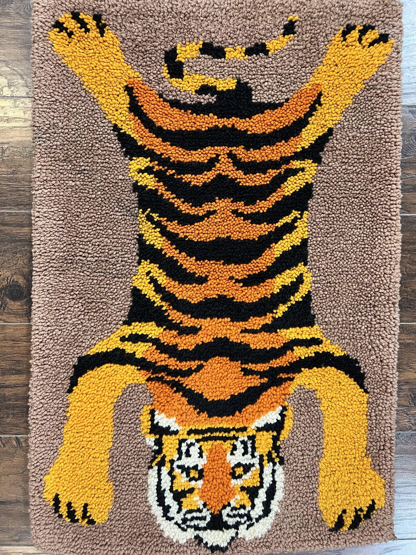 Small Hooked Rug 2x3, Tibetan Tiger Design, Wool, Unique Hooked Rug, Vintage