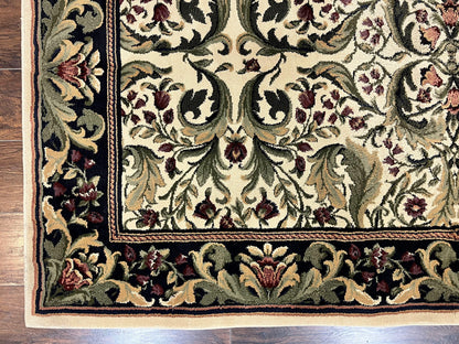 Oriental Rug 8x11, Floral Pattern, Ivory and Black