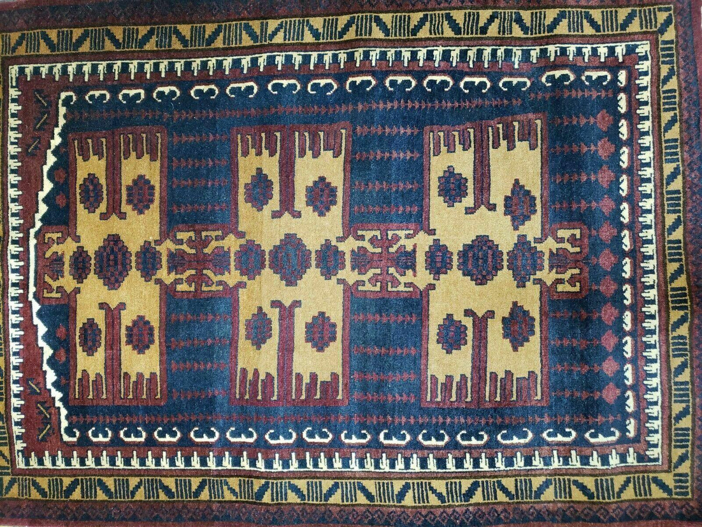 Vintage Balouchi Rug Tribal Wool 3x4 Handmade Natural Dyes