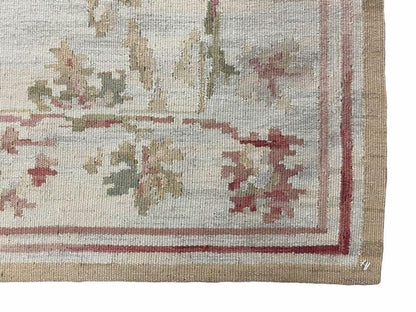 Aubusson Needlepoint Rug 9x12 Handmade Wool Floral Design Beige French European