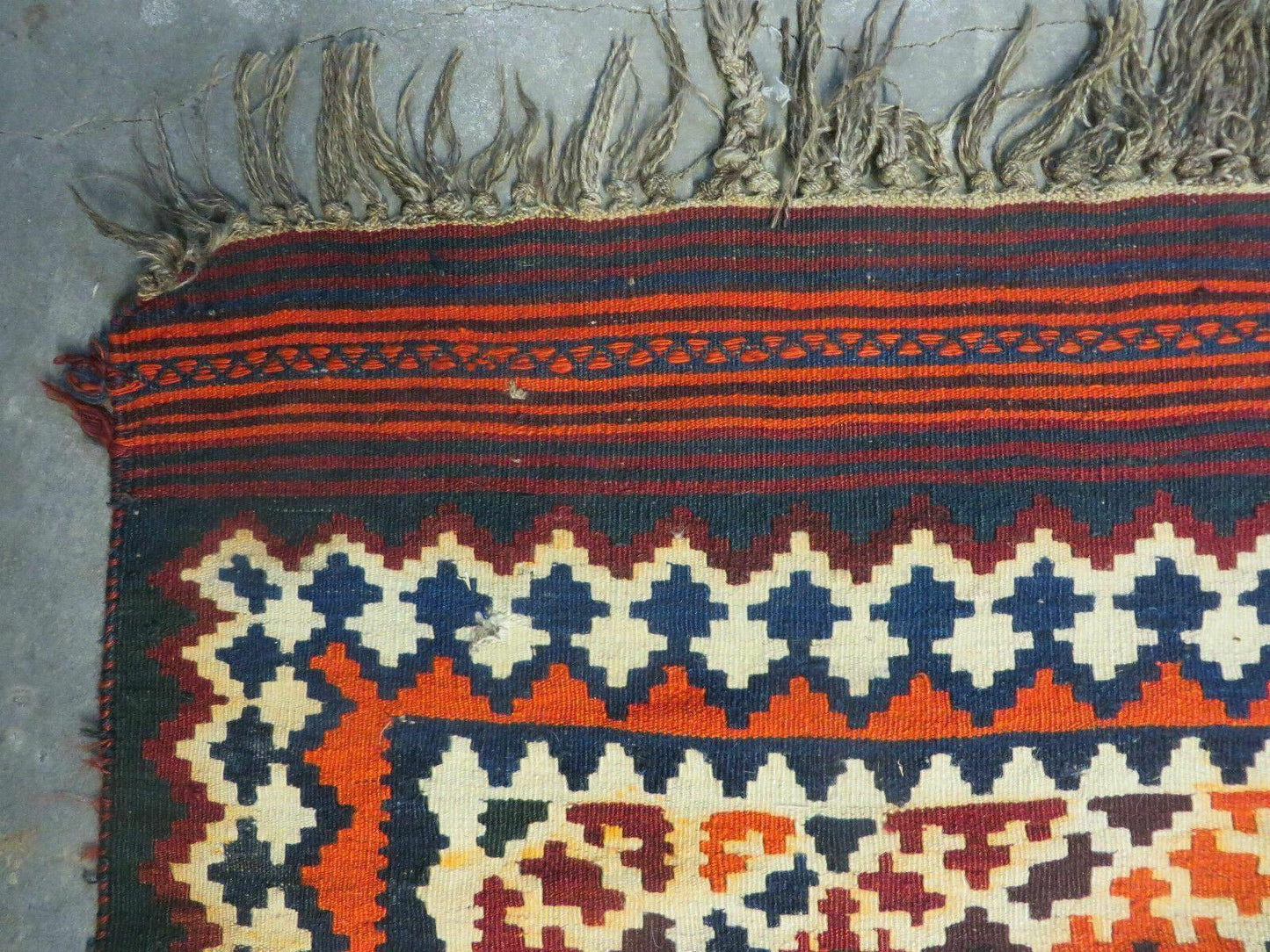 Turkish Kilim Rug Antique Handmade Flat Weave Wool Boho Chic Tribal Design