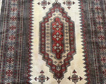 Pakistani Turkoman Rug 4x6, Semi Open Field, Ivory, Vintage