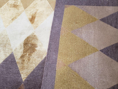 Hand Knotted Tibetan Rug 8.6 x 11 Wool and Silk Multicolor Diamond Panel Design