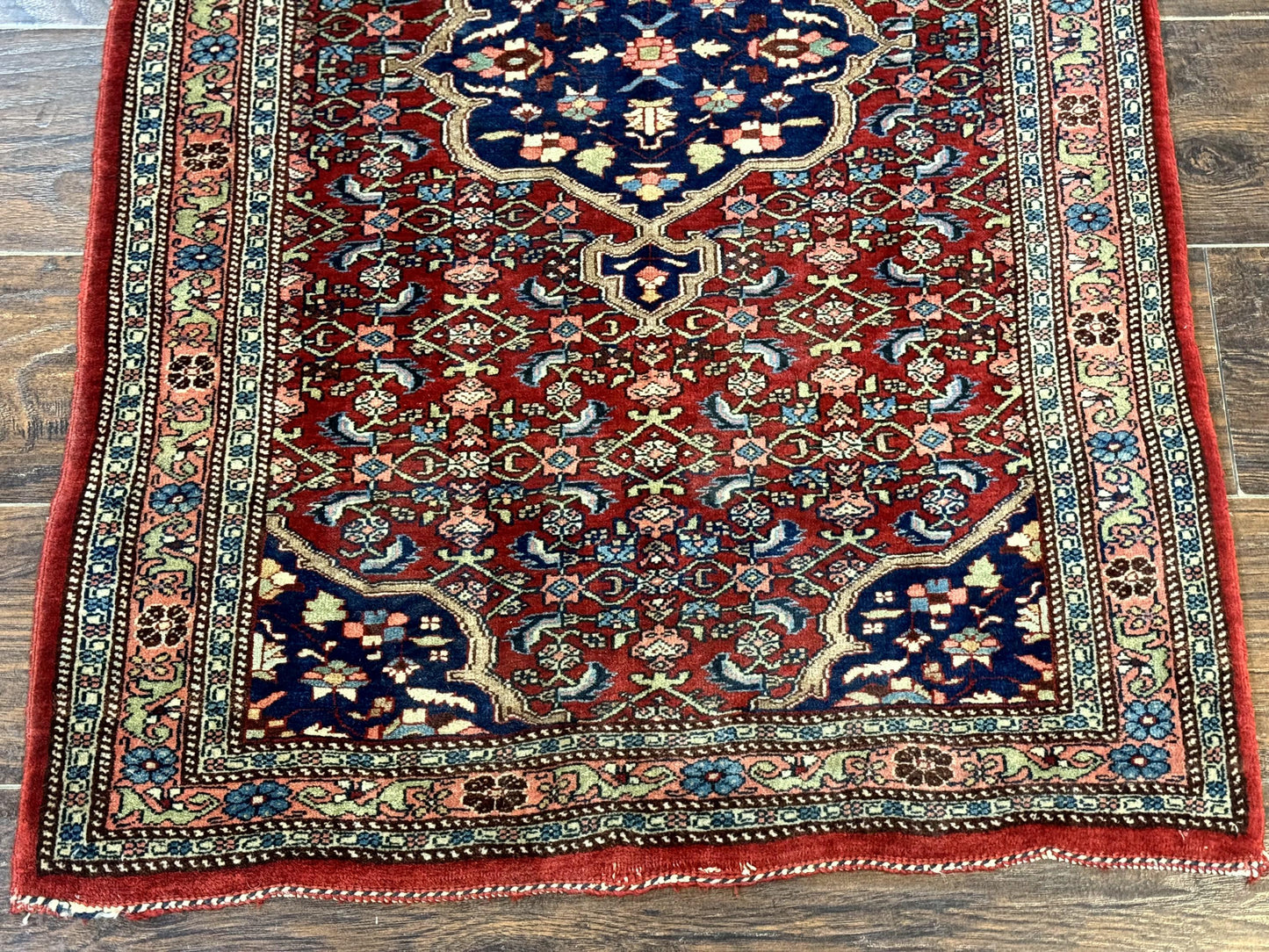 Persian Bidjar Rug 2.7 x 4, Red and Navy Blue, Small Persian Area Rug, Semi Antique