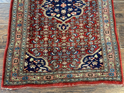 Persian Bidjar Rug 2.7 x 4, Red and Navy Blue, Small Persian Area Rug, Semi Antique