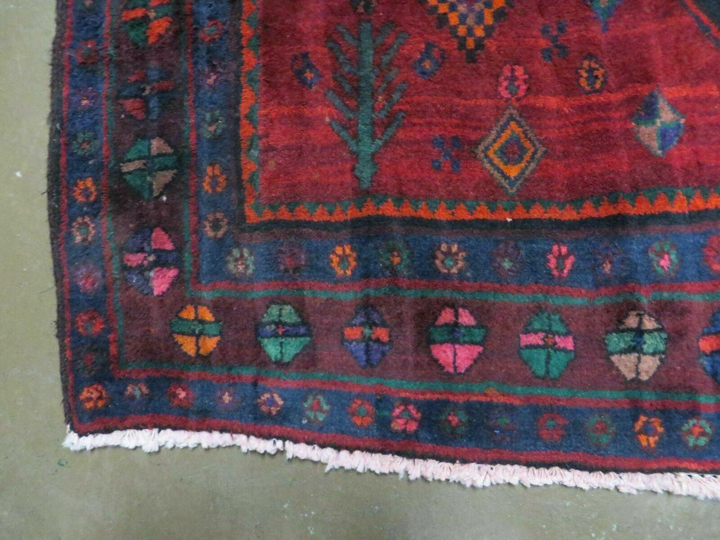 Antique Handmade Wool Rug India Geometric Oriental Vegetable Dyes 4x8 Vintage