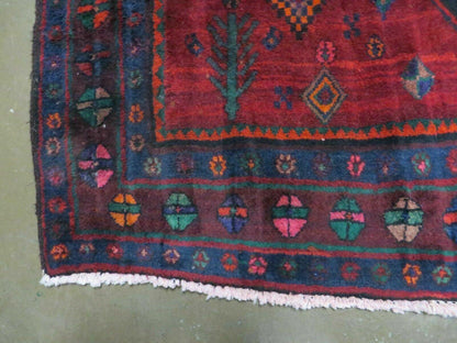 Antique Handmade Wool Rug India Geometric Oriental Vegetable Dyes 4x8 Vintage