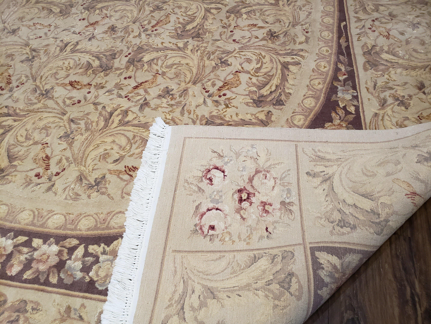 Chinese Aubusson Savonnerie Wool Silk Hand Knotted Rug 8x12 Birds Flowers Master Weaver Signature