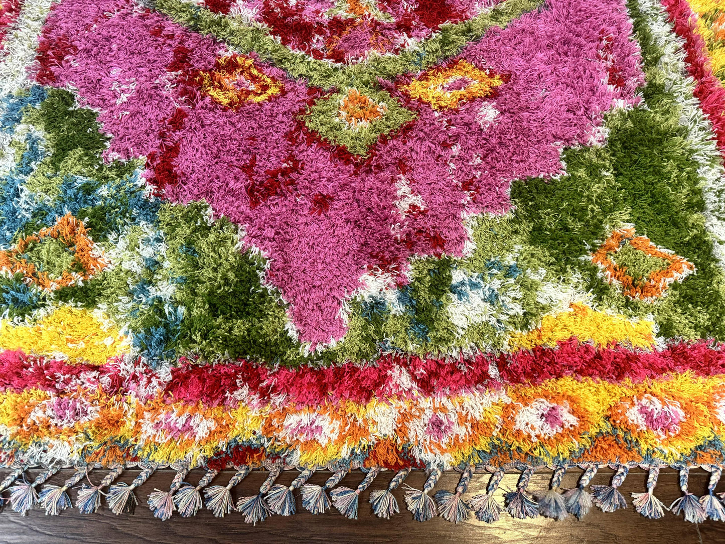 Colorful Shag Rug 8x10 Wool Area Rug In Fuchsia And Multicolor Vintage Power Loomed