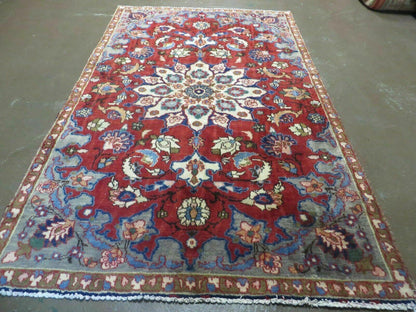 Antique Handmade India Floral Oriental Wool Rug With Vegetable Dyes 4x6 Vintage Persian Style
