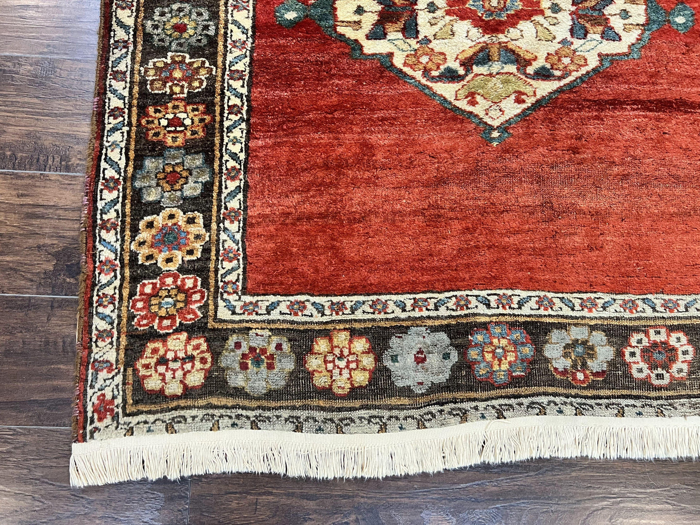 Antique Persian Bidjar Rug 4x8 Hand Knotted Wool Carpet With Triple Medallions 1920s Red