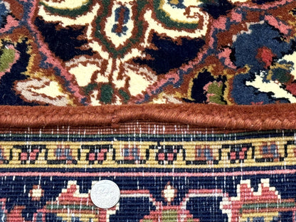 Indo Persian Heriz Rug 4x6 Handmade Wool Vintage Rust Red Navy Cream