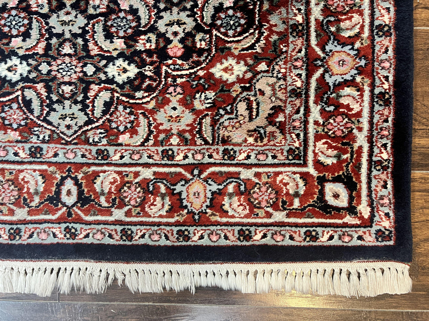 Indo Persian Rug 3x4 Herati Allover Handmade Wool Midnight Blue and Red