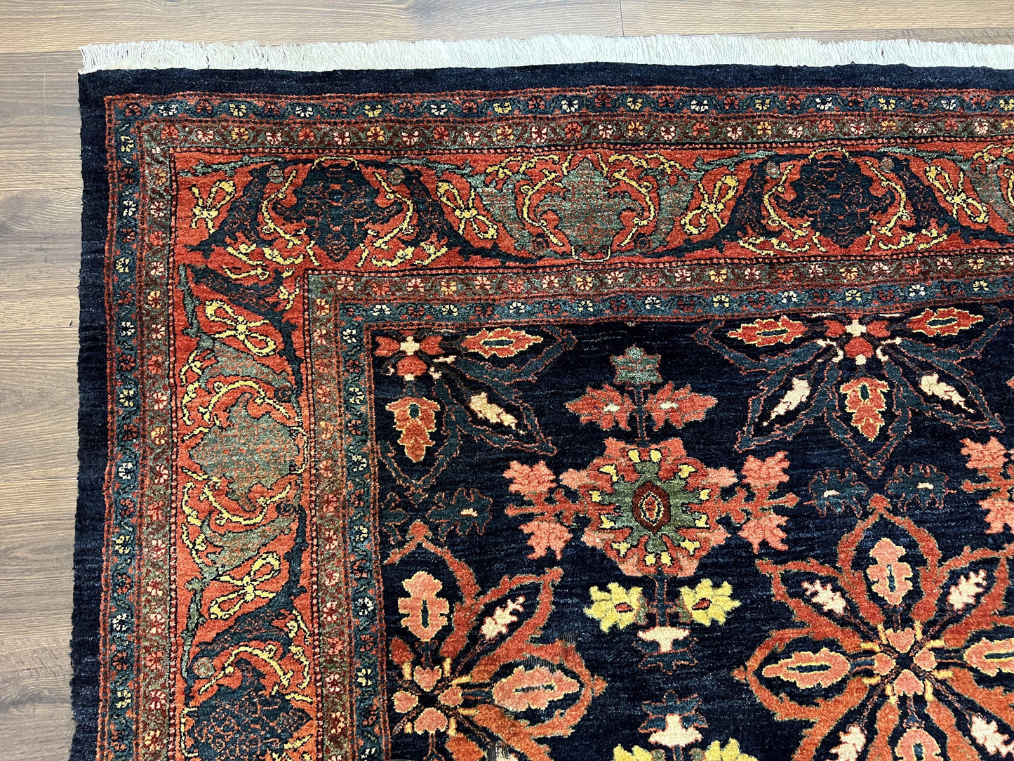 Hand Knotted Persian Bidjar Rug 7x10 Wool Navy Blue Red Floral Pattern