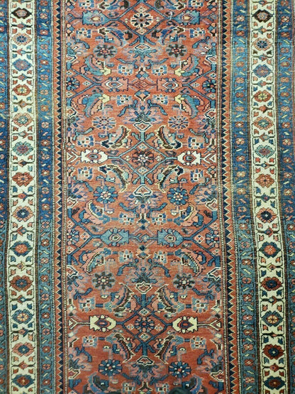 3' 8" X 11' Antique Handmade Turkish Wool Rug Veg Dye Runner Nice Rusted Red