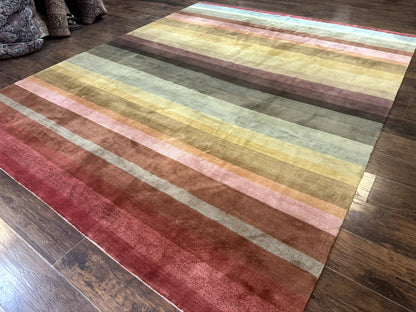 Modern Persian Gabbeh Rug 8x10, Multicolor Stripes, Soft Thick Wool Pile