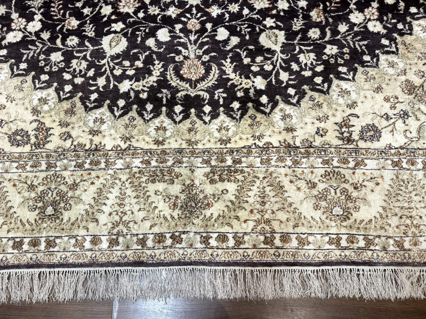 Indian Kashmiri Silk Rug 10x14, Floral Medallion